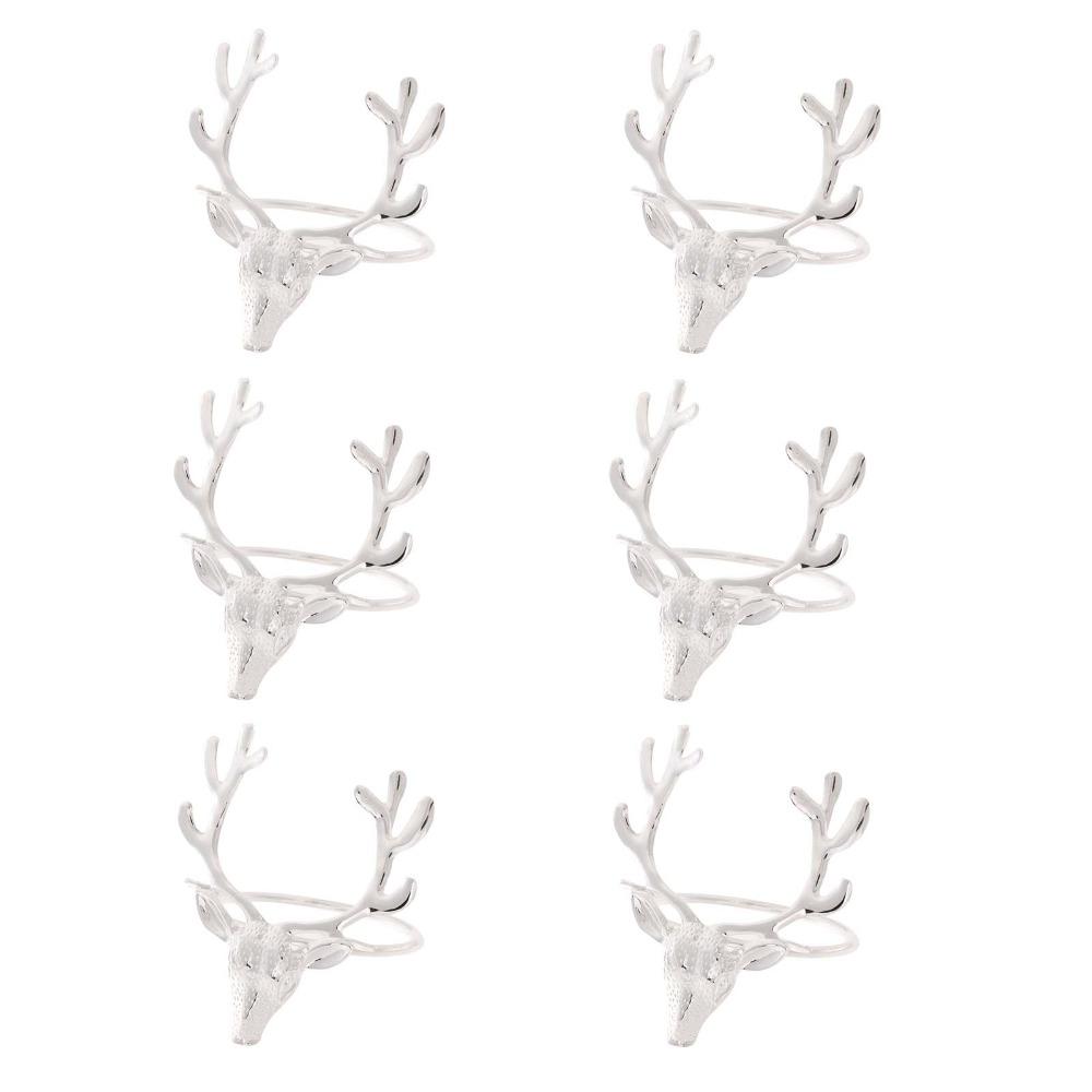 6Pcs Reusable Elk Head Napkin Holder Electroplated Napkin Buckle Christmas Deer Napkin Ring  Wedding