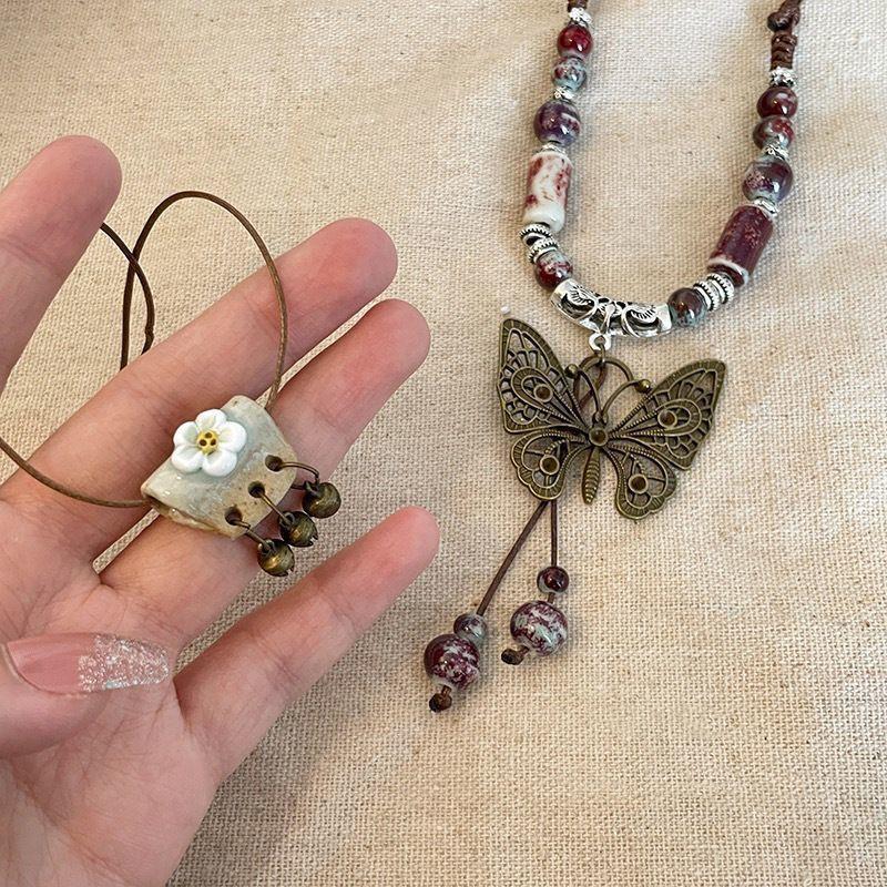 Necessary Necklace For New Chinese Style Wear, Ethnic Style Ceramic Clay Kiln Butterfly Pendant Xiaohongshu Wear Accessories
