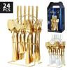 24-teiliges Luxus-Geschirr-Besteck-Set, Edelstahl-Geschirr-Set, Gold-Geschirr-Set, Messer, Gabel, Löffel, Spülmaschinen-Geschirr