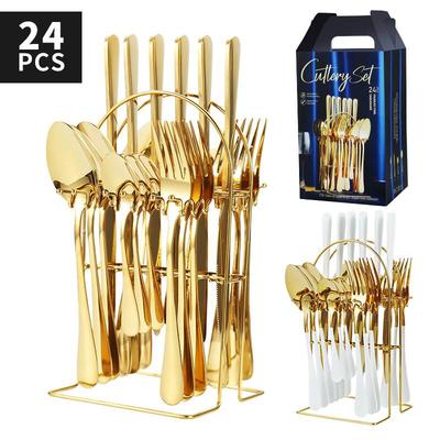 24-teiliges Luxus-Geschirr-Besteck-Set, Edelstahl-Geschirr-Set, Gold-Geschirr-Set, Messer, Gabel, Löffel, Spülmaschinen-Geschirr