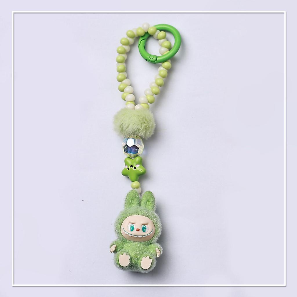 Cute Long String of Rag Beaded Keychain Pendant Personalized Fun Bag Hanging Mobile Phone Lanyard Bag Accessories