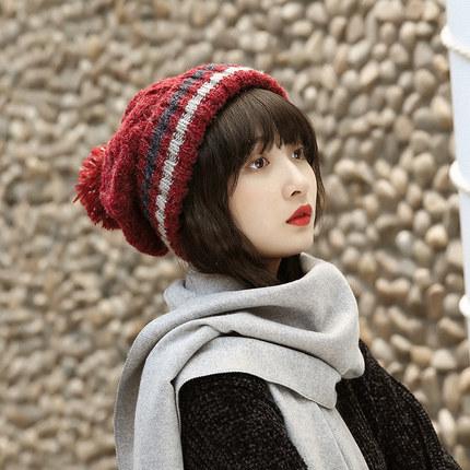 Hat female autumn and winter trendy versatile fashion Internet celebrity thickened warm knitted pullover winter wool hat
