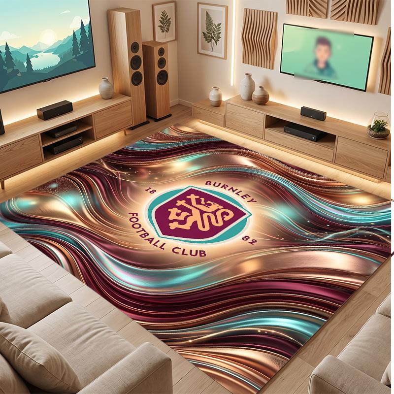 Burnley Football Print Crystal Velvet Rug, Comfortable Water Absorbent Non Slip Indoor Floor Carpet