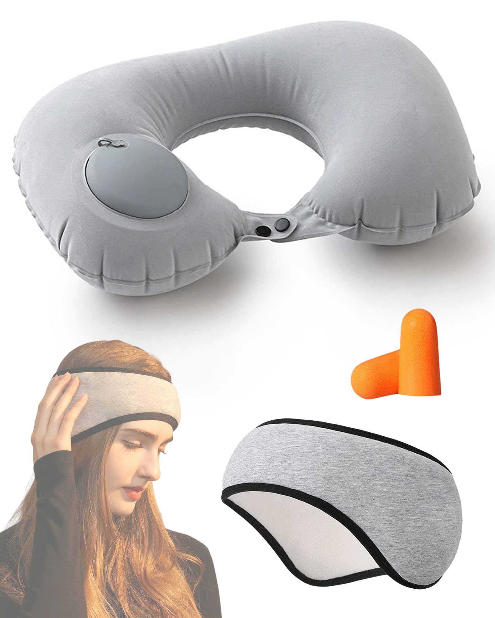

Подушка для шеи Alip Надувная Компактная Маска для сна до ушей Блокирует свет Маска для глаз Наушники Дизайн Портативная подушка для путешествий Портативная серый