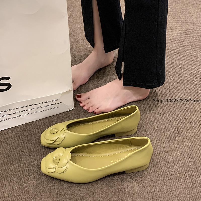 Fashion Women's Single Shoes Summer Low Heel Square Head Flower Shallow Mouth Oxford Shoes Casual Comfortable Soft Sole Commuter Shoes