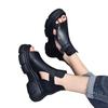 Women's Fish Mouth Roman Boots Soft Leather Thick-Soled Muffin Heel Hollow Sandals