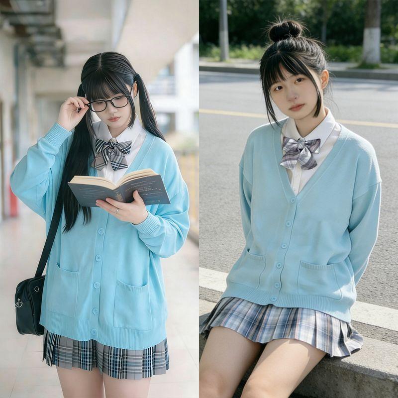 

100kg Plus Size Jk Japanese Style Knitted Cardigan College Style Suit Sweater Campus Jacket Knit Outerwear Sweater Mint Blue Cardigan Size 4