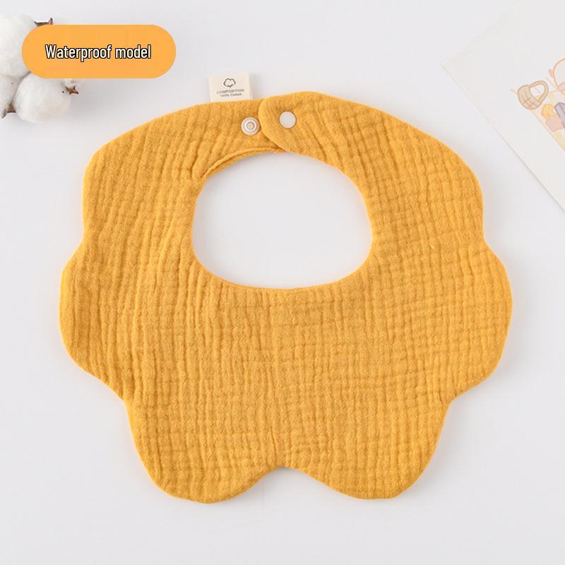 Korean-Style Solid Color Gauze Baby Petal Bib, Soft 7-Layer Waterproof, All Cotton, Class A