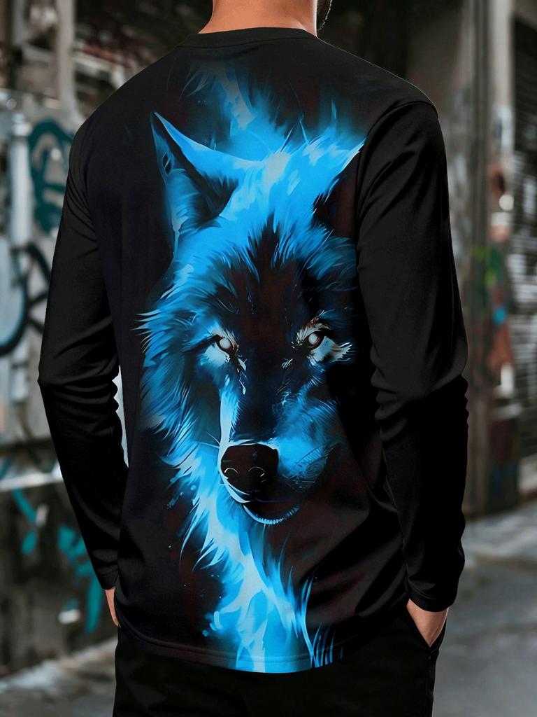 Long Sleeve Men's Long Sleeve Crew Neck Stylish Top with Animal Prints and Geometric Patterns