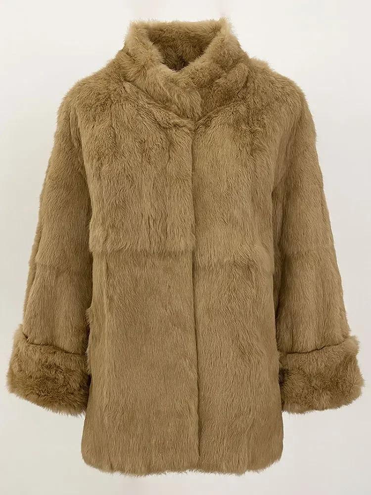 OFTBUY Autumn Winter Women Coat Real Natural Rabbit Fur Loose Collar Jacket Thick Warm Casual New Overwear Elegant Streetwear