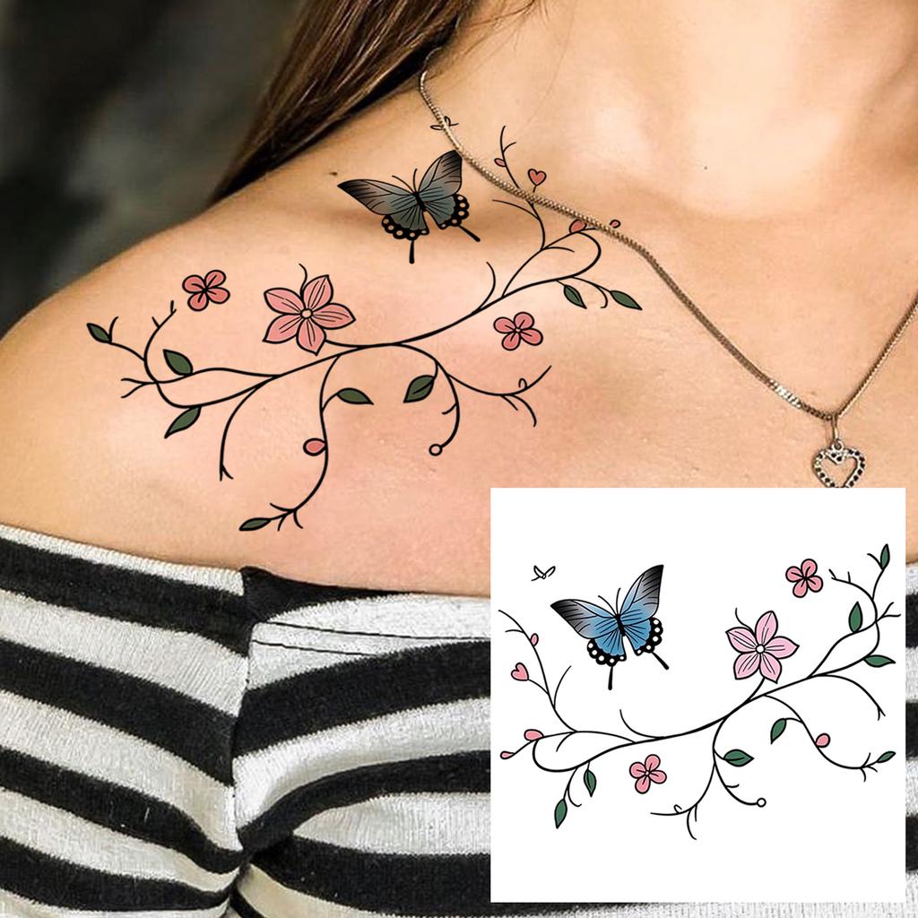 1 Sheet Butterfly Temporary Tattoos For Women Hands Clavicle Neck, Fake Tattoo Stickers Waterproof Long Lasting Realistic Tatoos