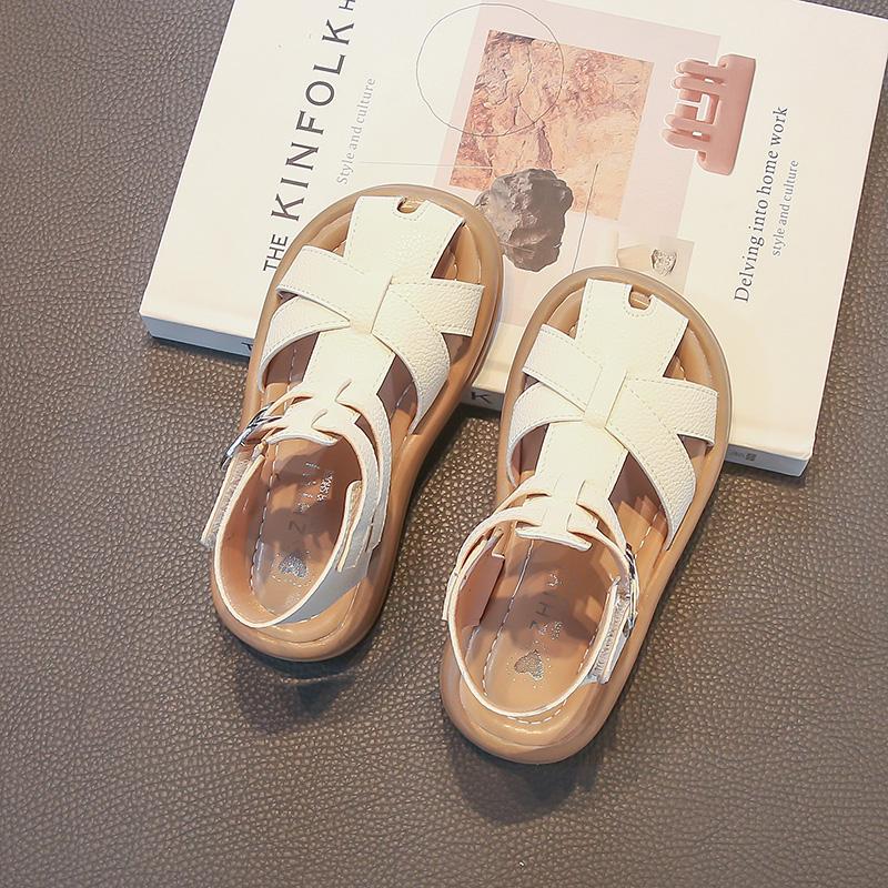 Children'S Closed-Toe Roman Style Sandals High-Top Children'S Summer Beach Shoes Soft Sole Non-Slip Girls' Casual Flat Sandals