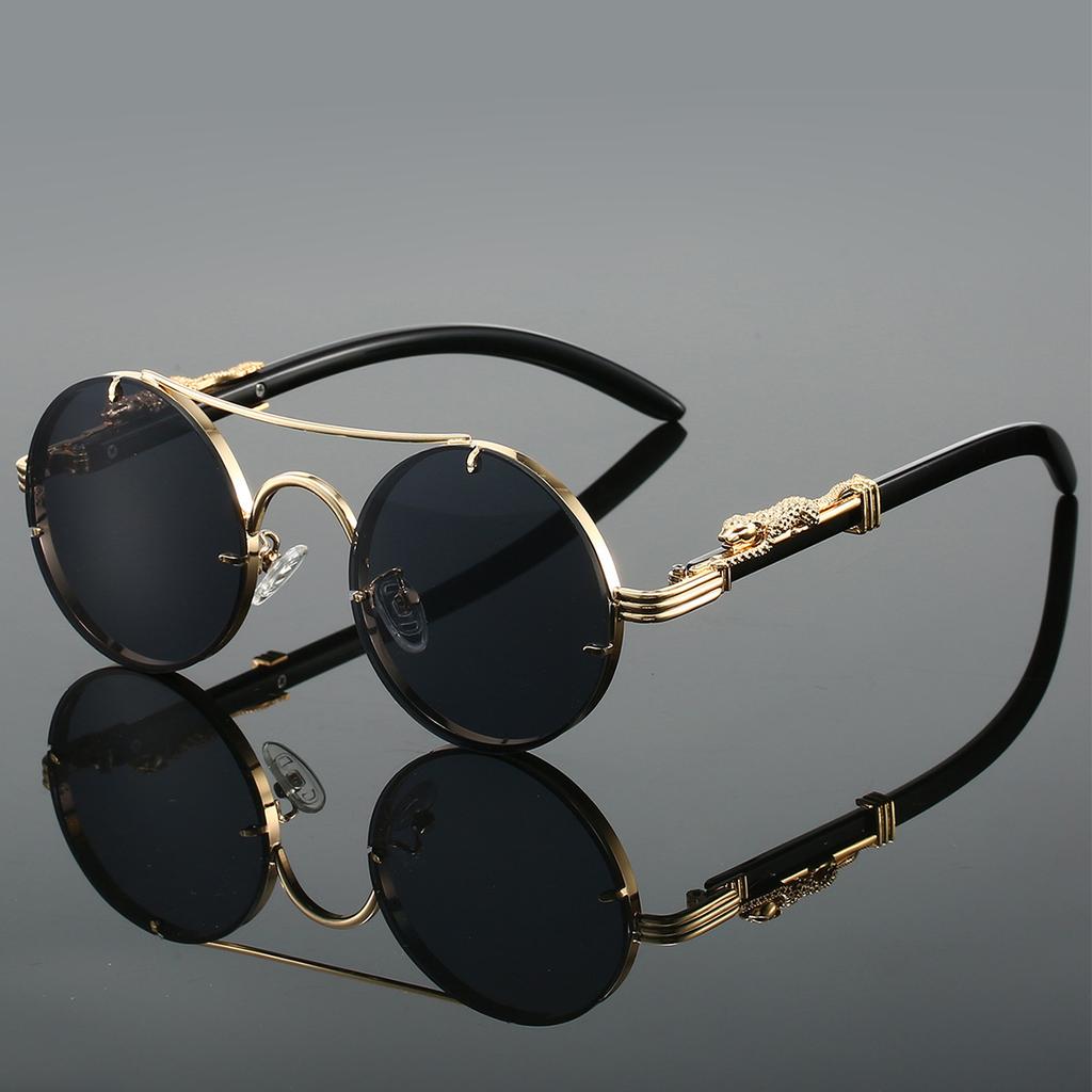 2025 New Retro Round Sunglasses - Double Bridge Metal Frame with Leopard Accents