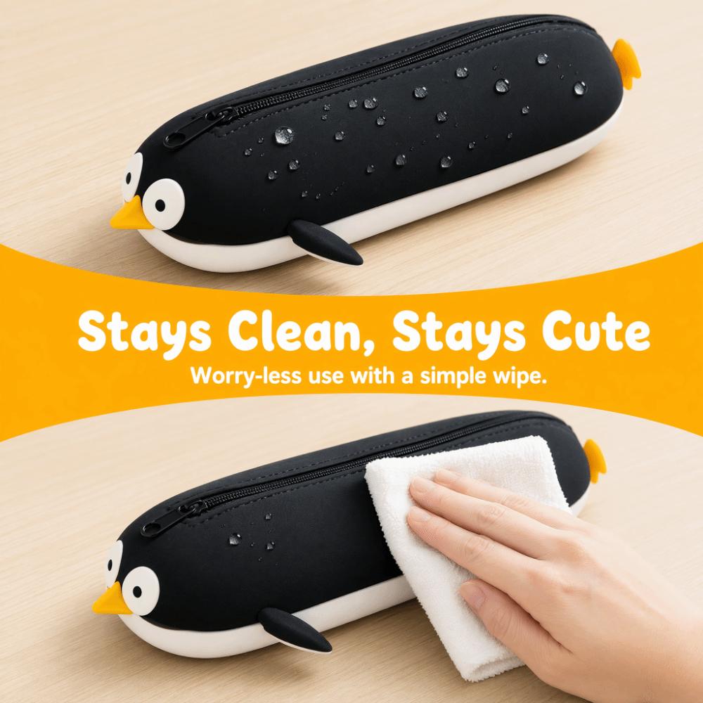 Cute Penguin Lipstick Storage Pounch Large Capacity Pen Box Silicone Pencil Bag  Stationery Storage