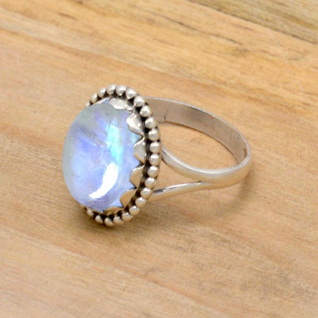 Moonstone 925 Sterling Silver Ring, Natural Gemstone Handmade Women Statement Ring