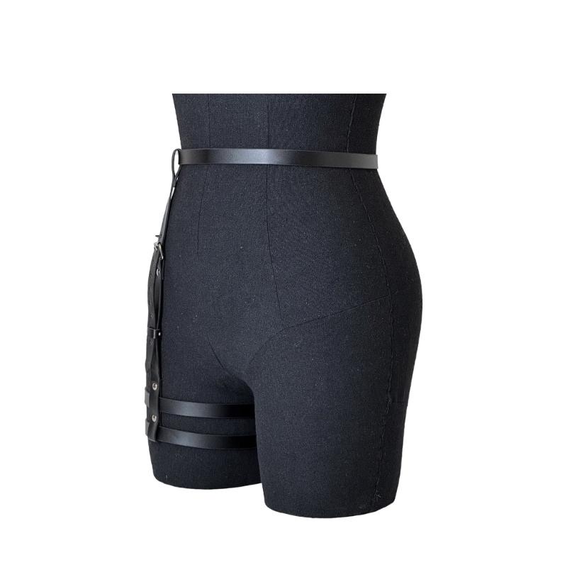 Adjustable Gothic Punk Leg Chain PU Leather Waist Belt 2 in 1 Ddesign Leg Harness for Women Edgy Fashion Accessory