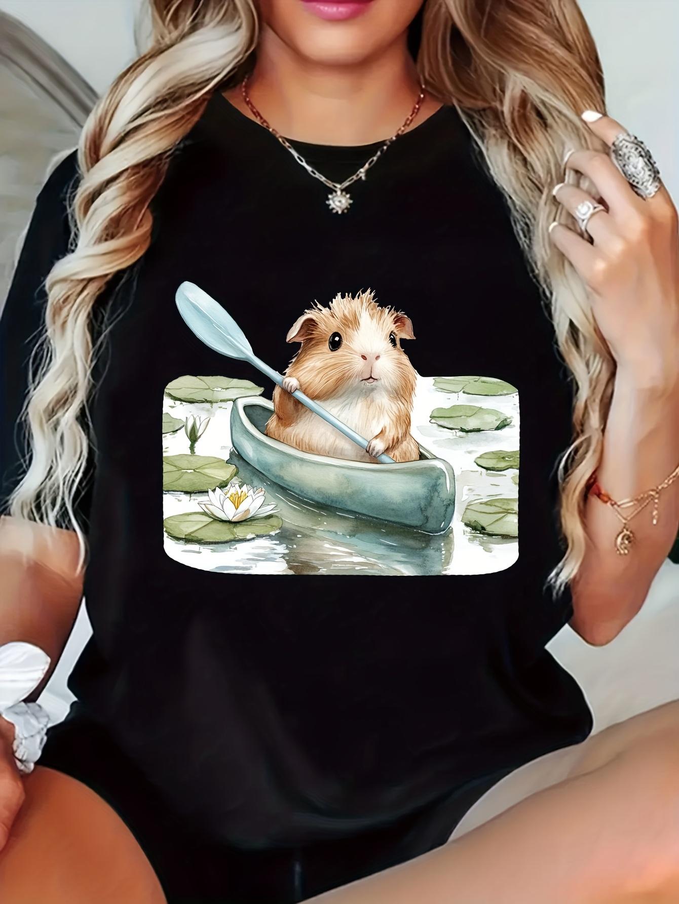 

Women Summer Cute Guinea Pig Pattern Printed Round Neck Casual Lightweight Soft Comfortable Daily Short Sleeve Tops For Ladies S