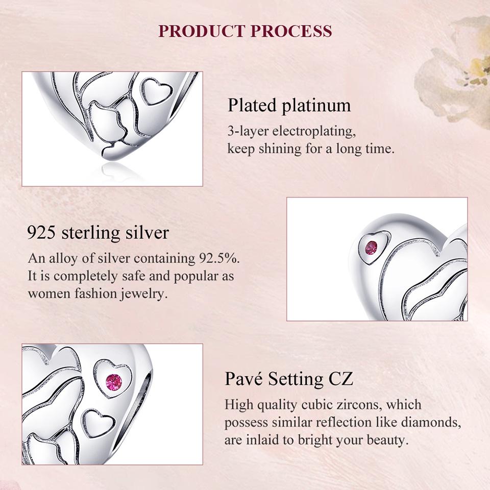 BAMOER Jewelry Original Design 925 Sterling Silver MOM LOVE Charm Beads For Bracelet Mother's Day