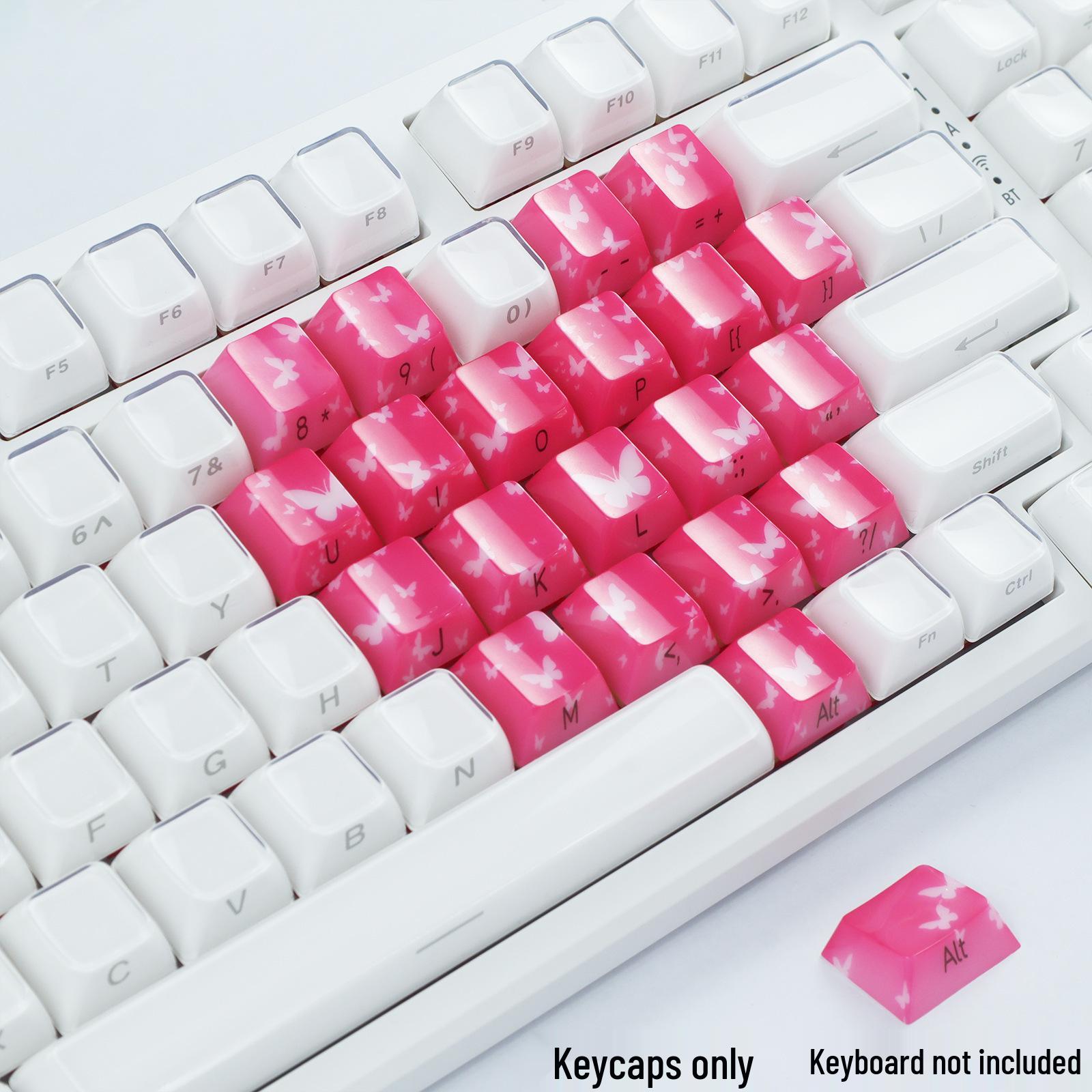 

21-Key XVX Butterfly Translucent Pink & White Heart Keycaps for Magnetic Switch Keyboards