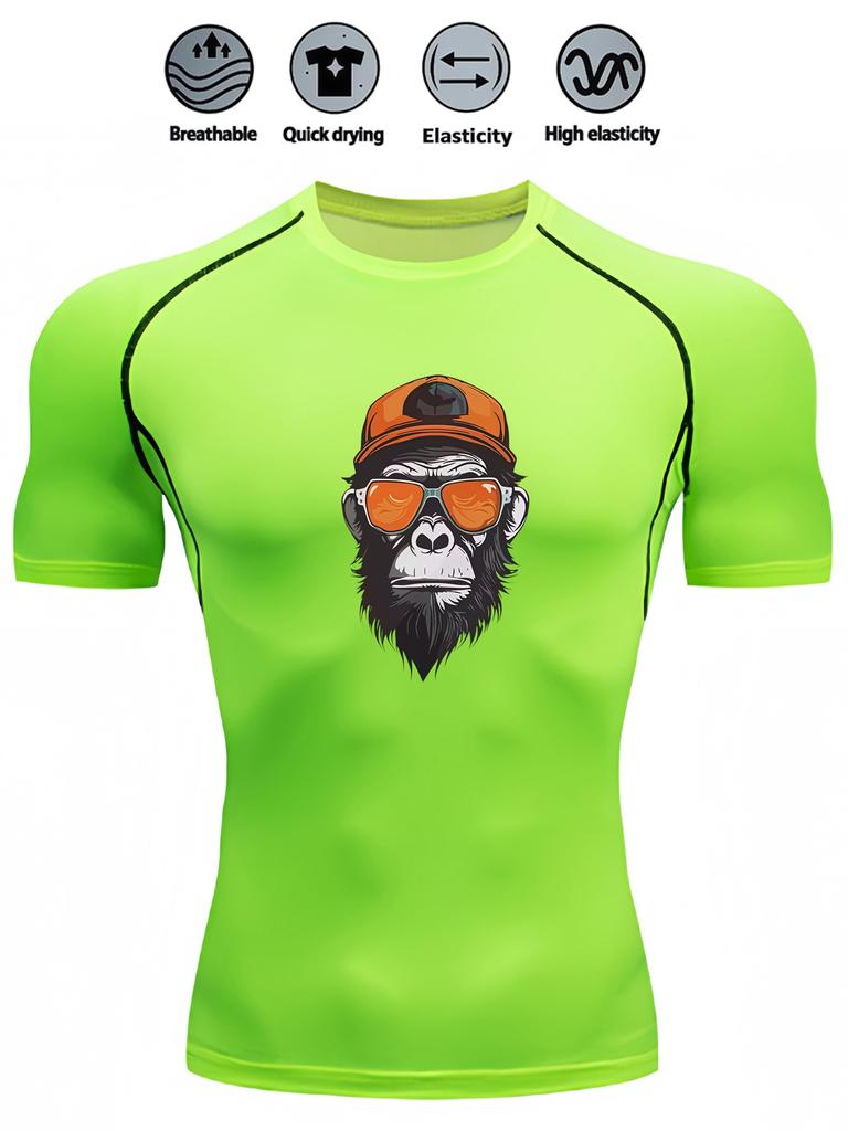 Men's Slim Fit Compression Shirt Quick Dry Breathable Gym Running Funny Animal Print Activewear