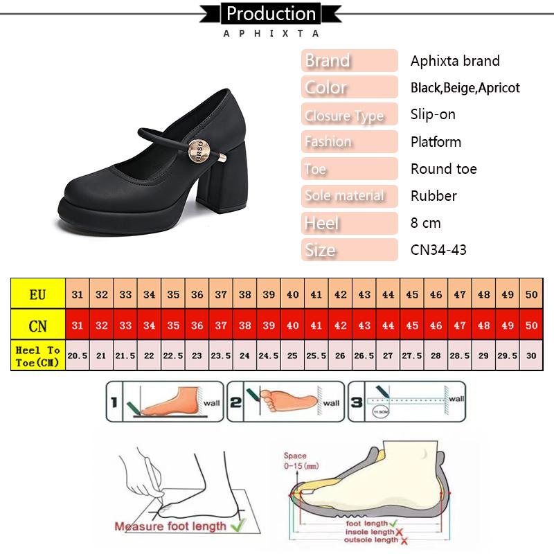 Fashion Aphixta Patent Leather 8cm High Heels Mary Janes Round Toe Platform Women Shoes Elegant Pumps Plus Size 43 tacones para mujer