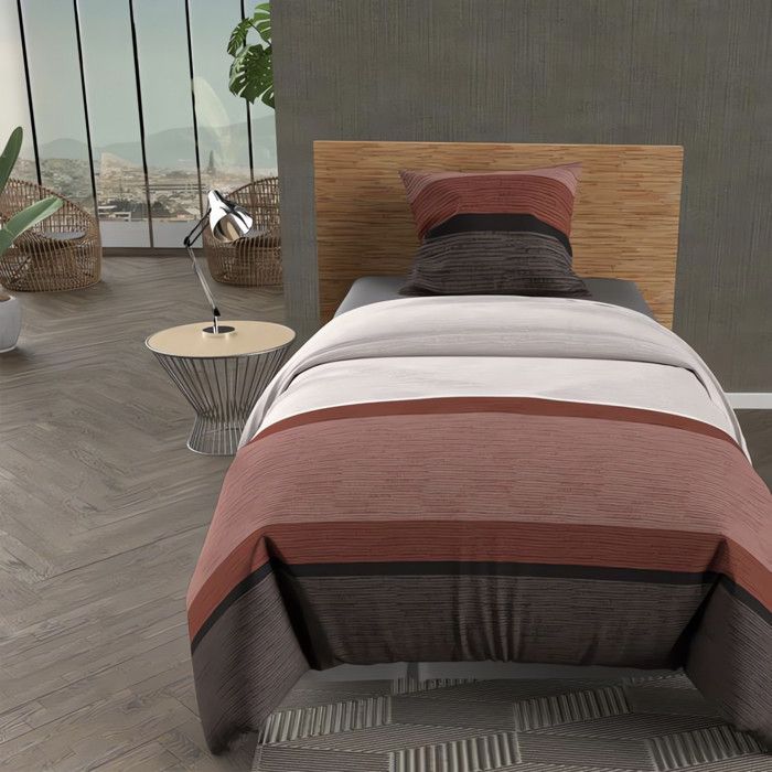 Parure housse de couette en coton 57 Fils/cm2 140x200 cm STRIPE rouge par Soleil d'ocre