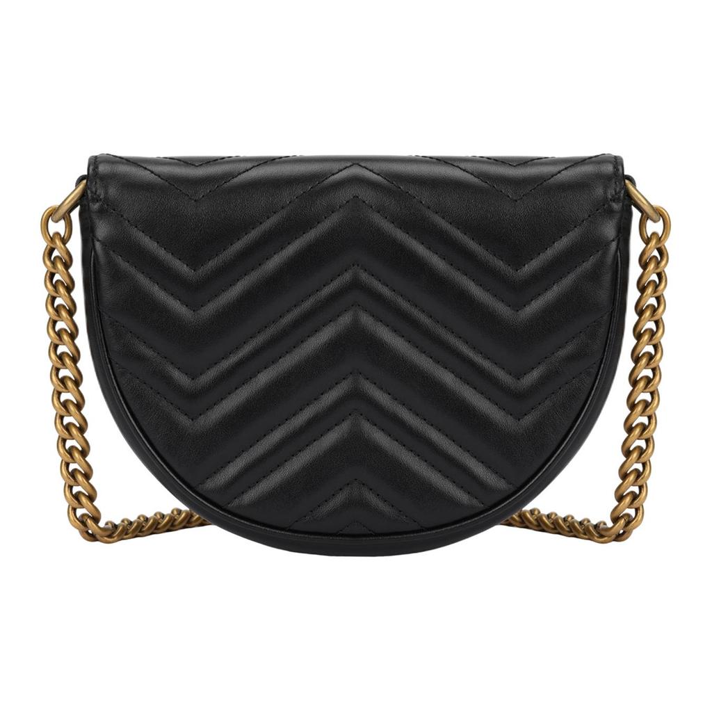 Gucci Marmont Gold Vintage Double G With Key Ring Quilted Leather Saddle Bag Chain Bag Single Shoulder Messenger Bag Mini Women'S Black