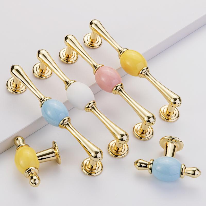 Colorful Ceramic Drawer Pulls Modern Gold Cabinet Handles Easy Install Knob Set for Wardrobe Furniture Home Upgrade