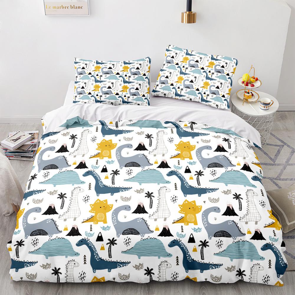 Dinosaurier Cartoon Druck Quilt Set Dreiteilig Digitaldruck Heimtextil-Set Heimtextil