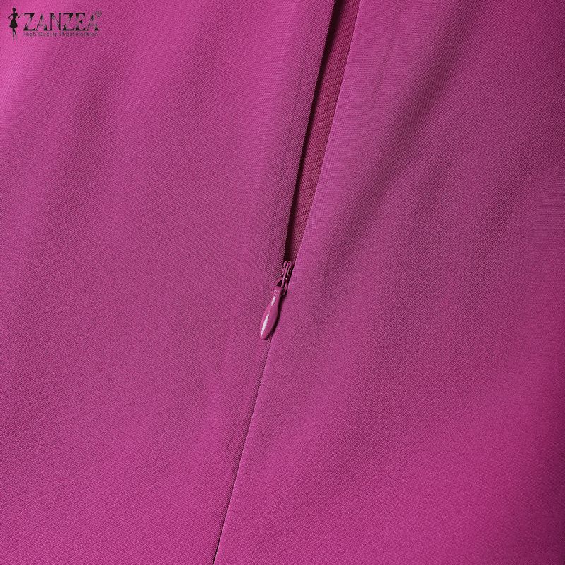 ZANZEA Women Casual Stand Collar Long Sleeve Lace Crochet Patchwork Long Dress