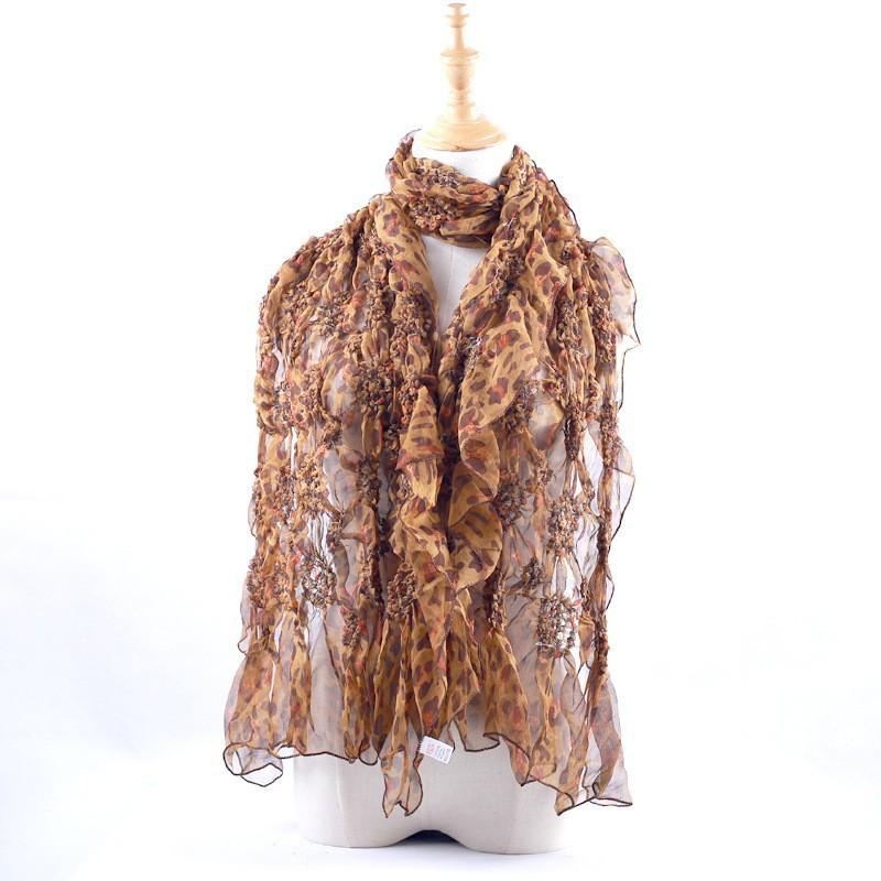 Lightweight Chiffon Scarf With Floral Print Elastic Edge Wrap Shawl Women Sun Protection Accessory Fashionable Office Wear