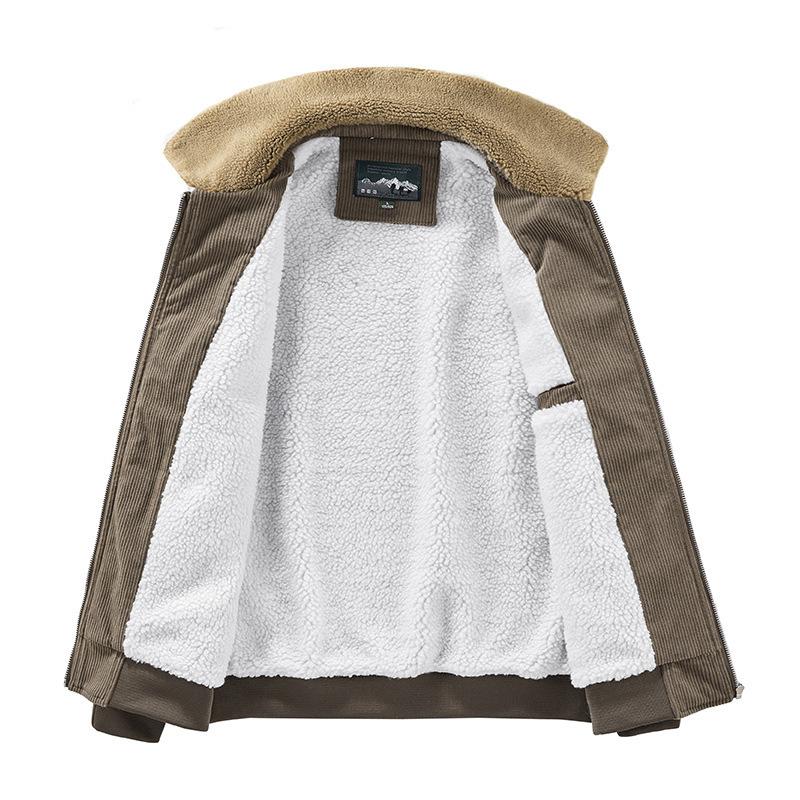 Winter Herren Baumwollmantel Seitentaschen Baumwolle Jugend Einfarbig Kord Samt Täglich Plus Samt Baumwollmantel für Herren