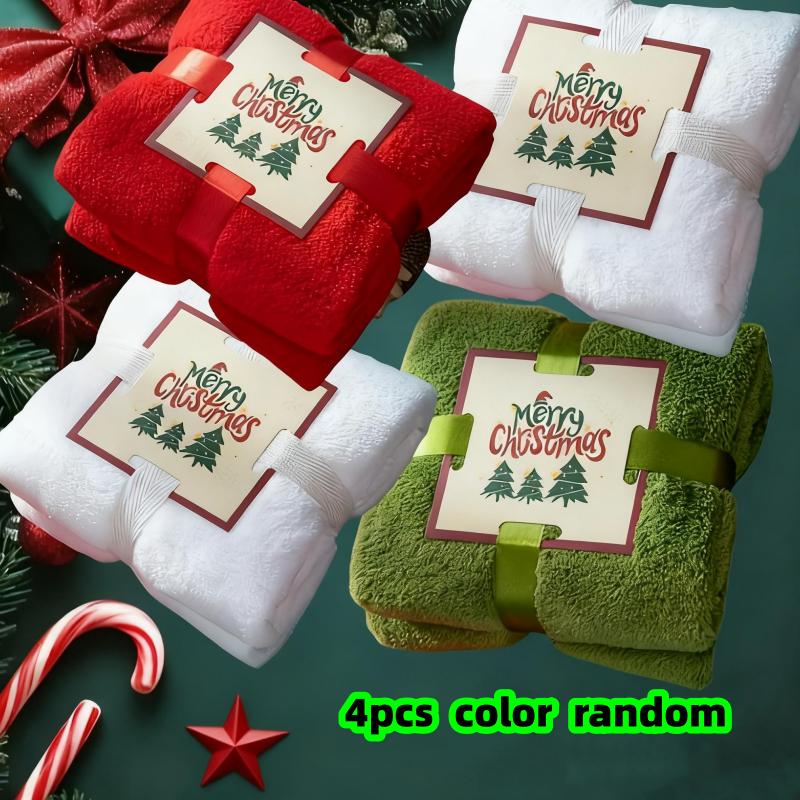 

4-Piece Set, Random Colors, Christmas Tree Card Pattern Towels, Creative Holiday Gifts, Skin-Friendly, Non-Irritating, Soft, Essential Home Items, Fac