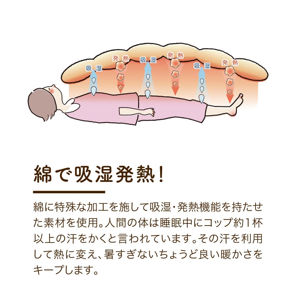 Fluffy Heat-Generating Cotton Blanket, Moisture-Wicking, Heat-Generating Blanket, Made in Japan, 100% Cotton (Beige)