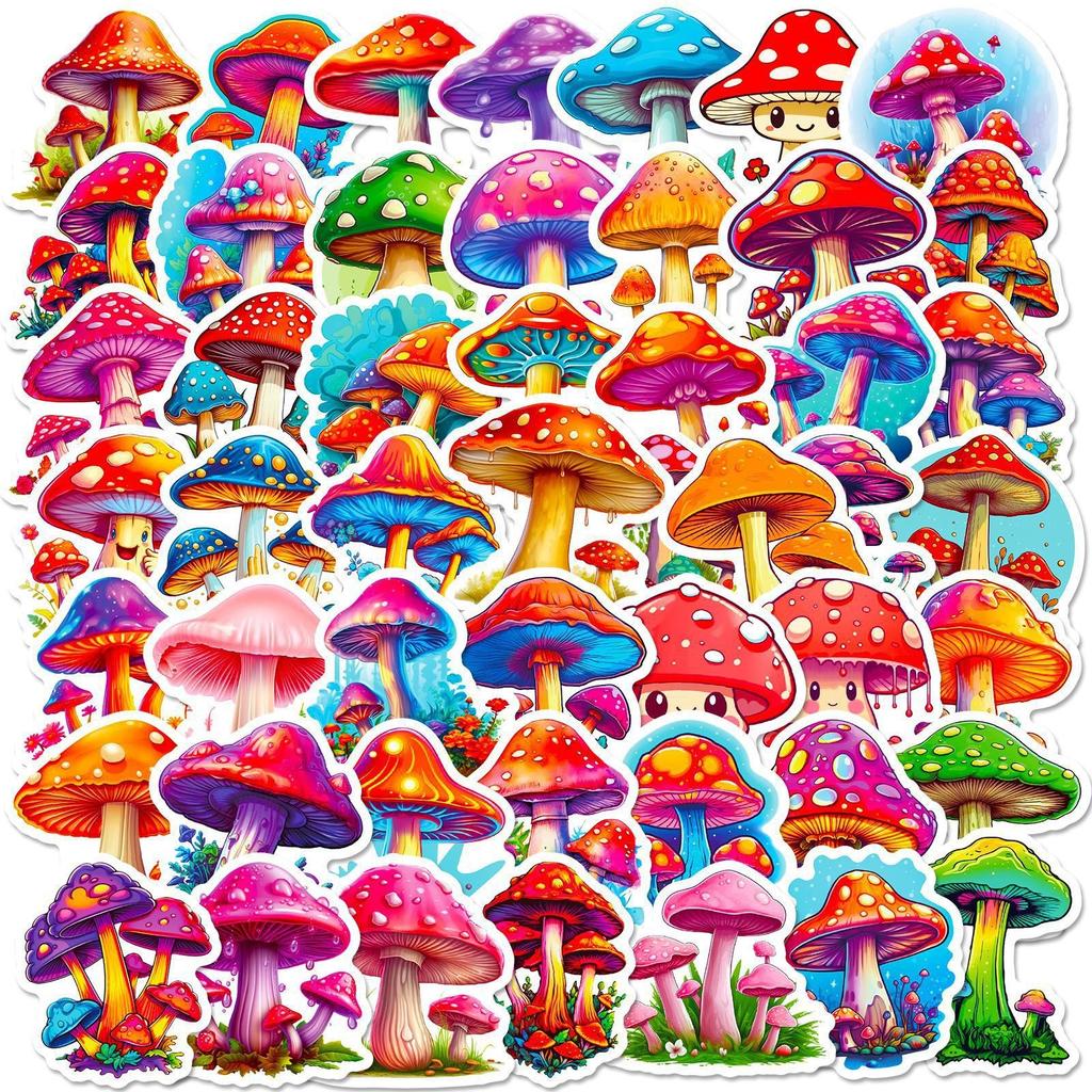50 Mushroom Stickers Psychedelic Colorful Mushroom Personalized Graffiti Stickers Balance Car Suitcase