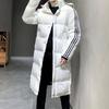 Men's Trendy Winter Down Jacket, Thick Three Stripes Unisex Hooded Korean Style Casual Long Coat
