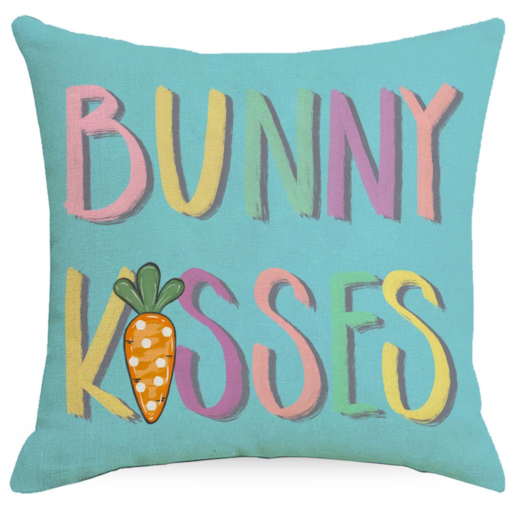 Easter Pillowcase Colorful Letters Linen Print Festive Decoration Home Sofa Cushion Cover Pillowcase