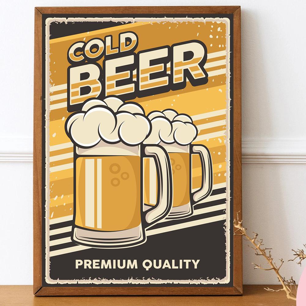 Poster Vintage Bevi Birra Fredda "Tutto Ciò di Cui Hai Bisogno è Birra" Citazioni Pittura su Tela Immagini Wall Art Decorazione per Casa Bar Caffè Club Cucina
