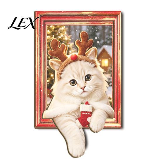 Christmas Kitchen Accessories Cute Cat Refrigerator Magnets, Kitty Magnetic Photo Frame, Decorative Metal Surface Stickers Retro Office Filing Cabinet