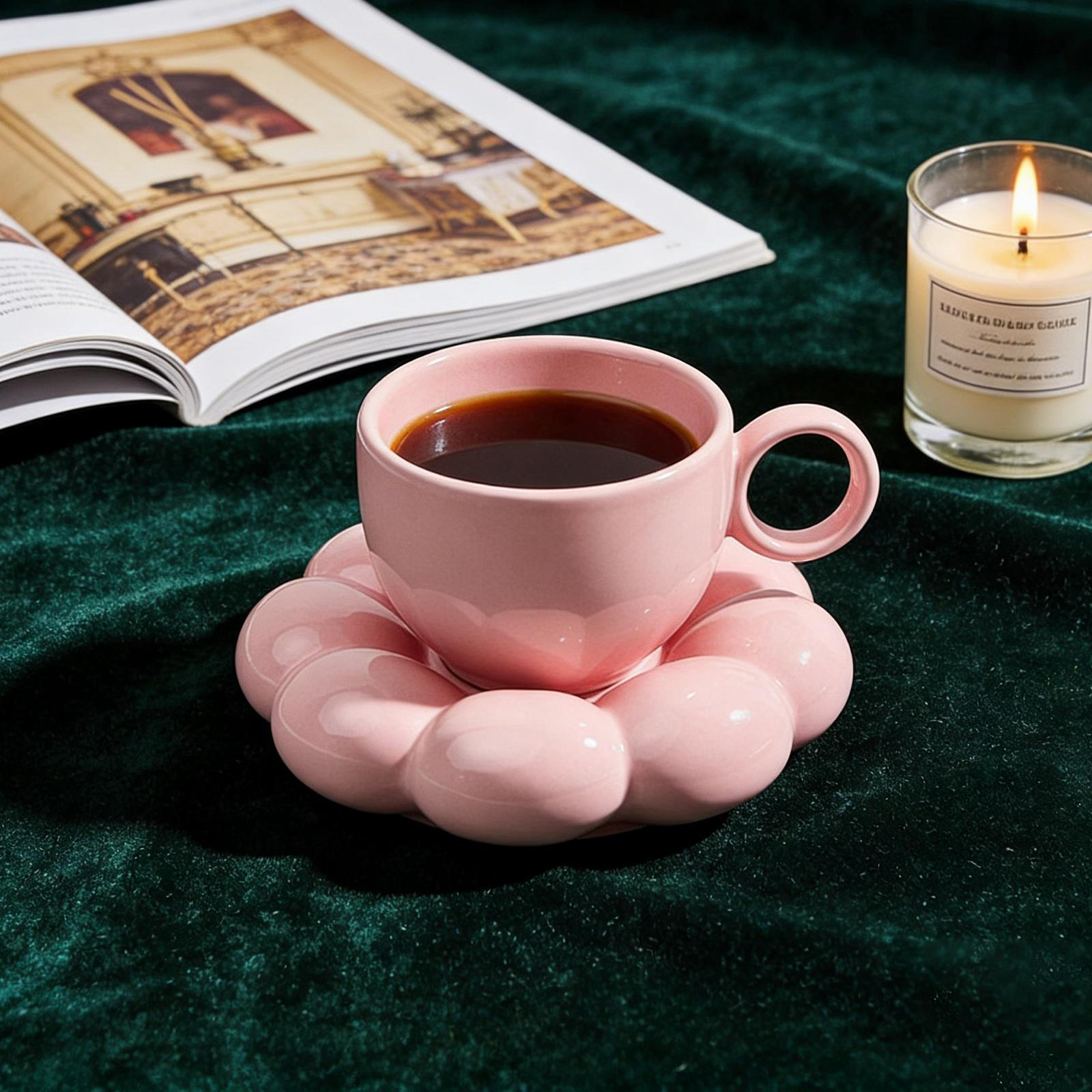 

Ceramic Coffee Cup with Saucer Latte Art Mug Versatile Gifts Creative Pink Gadget Decorative Unique