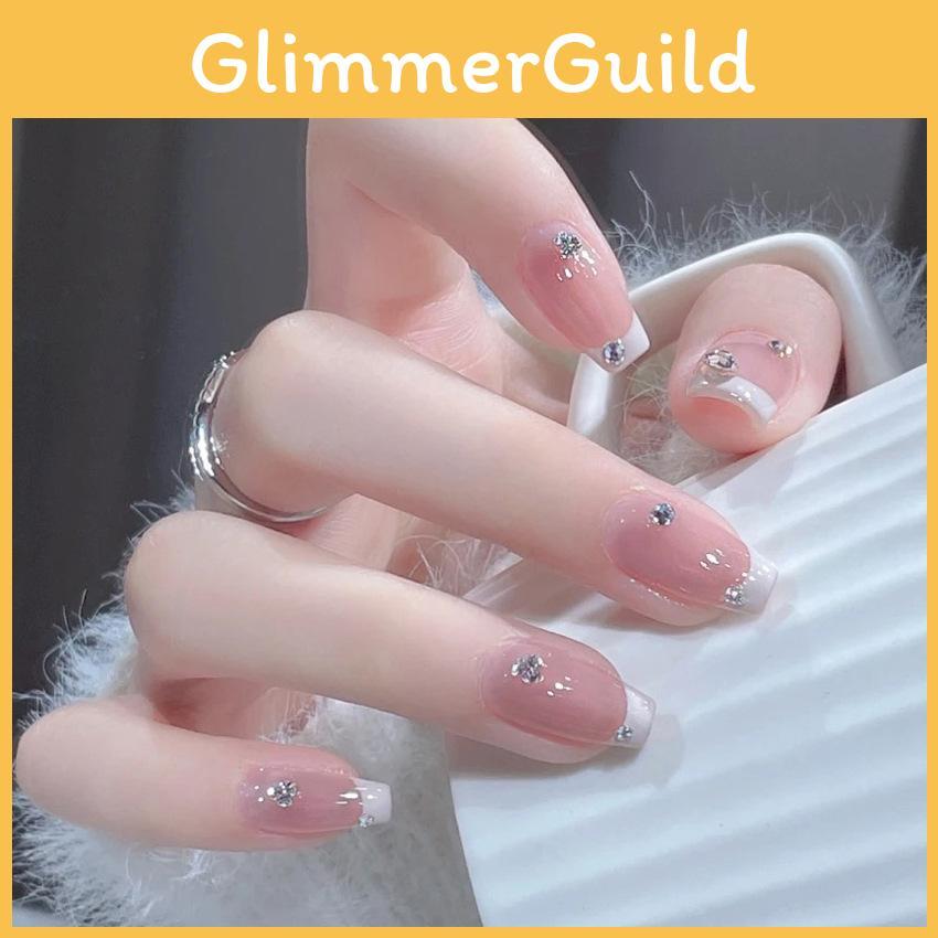 Women's French Style Crystal Nail Stickers In Minimalist Design A26