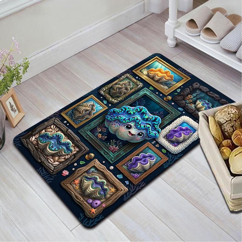 Ocean Shell Gallery Pattern Rug Floor Mat for Living Room or Bedroom Soft and Comfortable Carpet a Gift for Birthday and Holiday.