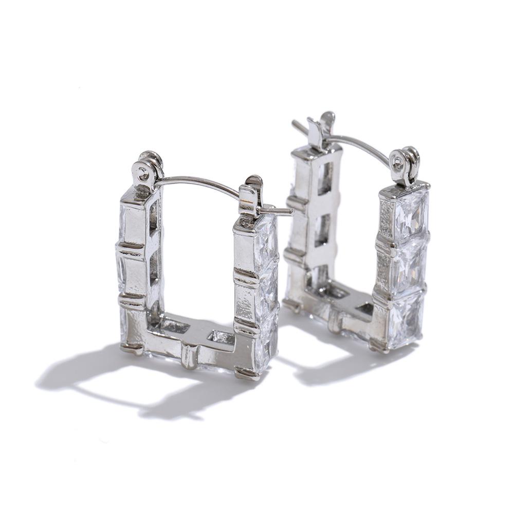 

Yhpup Fashion Stainless Steel Shiny Cubic Zirconia Rectangle Hoop Earrings High-Grade Dainty Fantasy Jewelry Gift