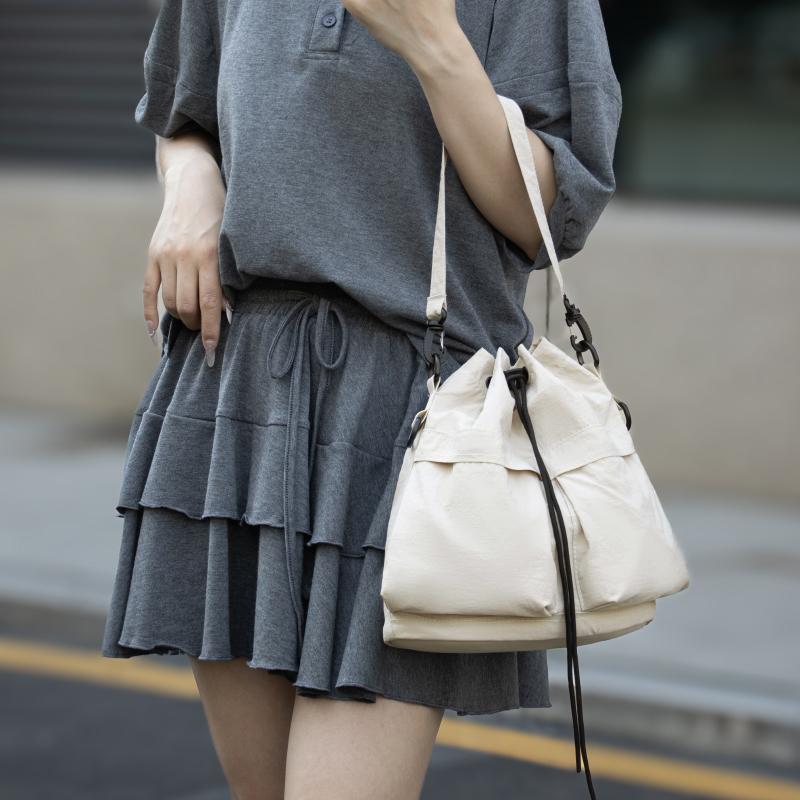 Nylon Small Satchel Multi-Pocket Lightweight Hand Bucket Bag Women's Shoulder Crossbody Bag