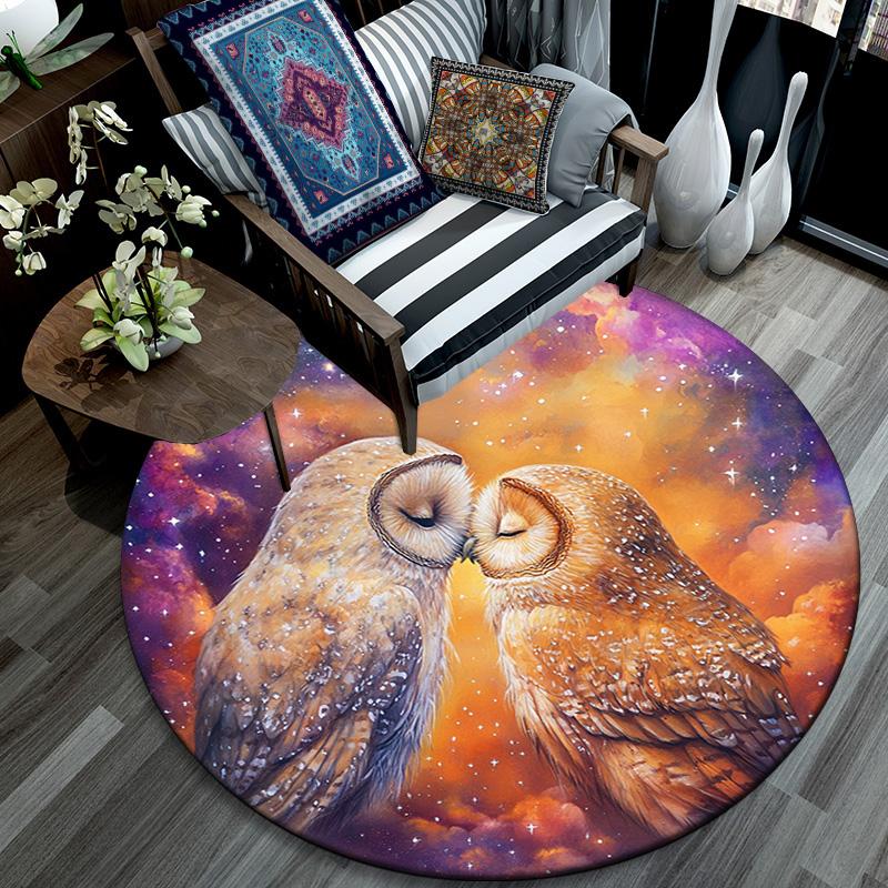 Owl Kisses Round Area Rug,Carpet Rug for Living Room Bedroom Sofa Playroom Decor,Non-slip Floor Mat