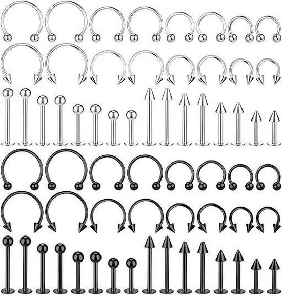 Versatile Piercing Jewelry Set: Nose Rings, Lip Studs, Tongue Rings