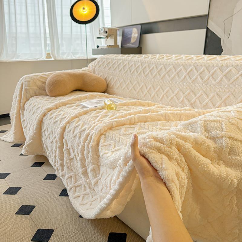 Tafu Fleece Sofa Cover Warm Soft Sofa Blanket for Winter Plain Solid Color Sofa Plaids Single/Double/Three Seat Sofa Towel