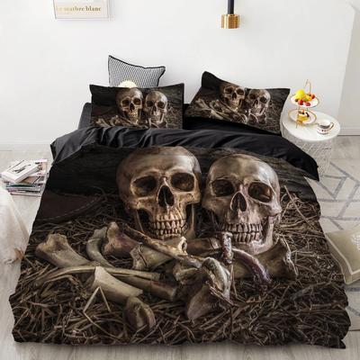 Luxus-Bettwäsche-Sets 3D Custom, Bettbezug-Set QueenKing, Bettbezug-Set, 3-teiliges Bettset, Halloween-Totenkopf-Bettwäsche