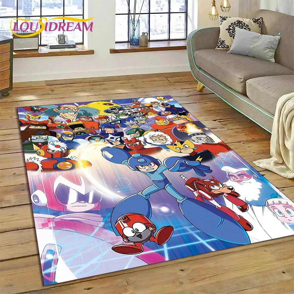 Retro Cartoon Rockman Mega Man Game Carpet Rug for Bedroom Living Room Home Sofa Decoration,Children Play Large Decor Floor Mat