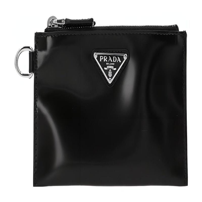 Prada Triangle Logo Smooth Cowhide Clutch Men's Black